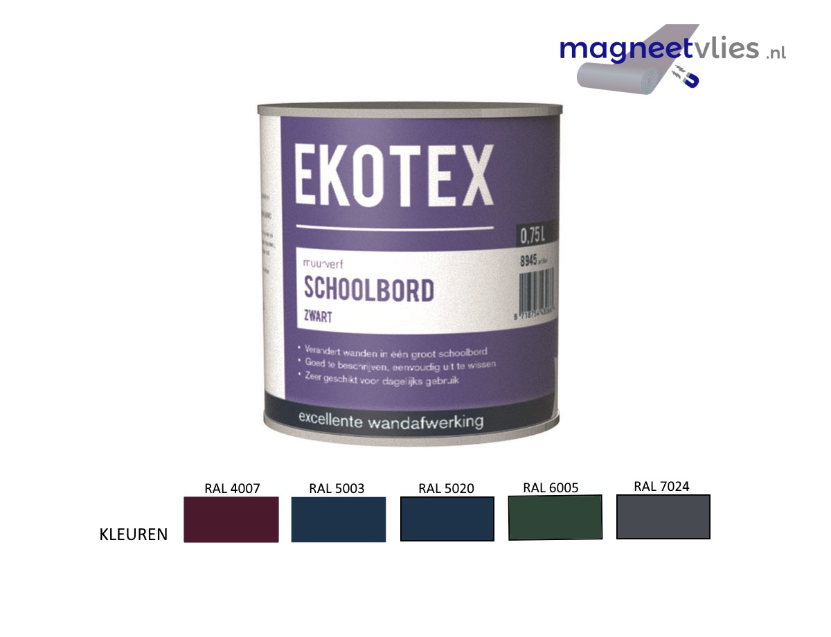 Sijpelen Dekking Kruipen Ekotex SCHOOLBORD verf 5 verschillende kleuren - Magneetvlies.nl